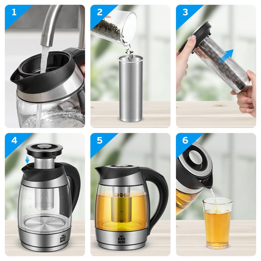 ForMe Glass Kettle with Temperature Setting 40-100 °C 1.8 L I 2200 Watt I 7 Colour Change LED I Digital Temperature Display I Keep Warm Function I Boil Dry Protection BPA Free