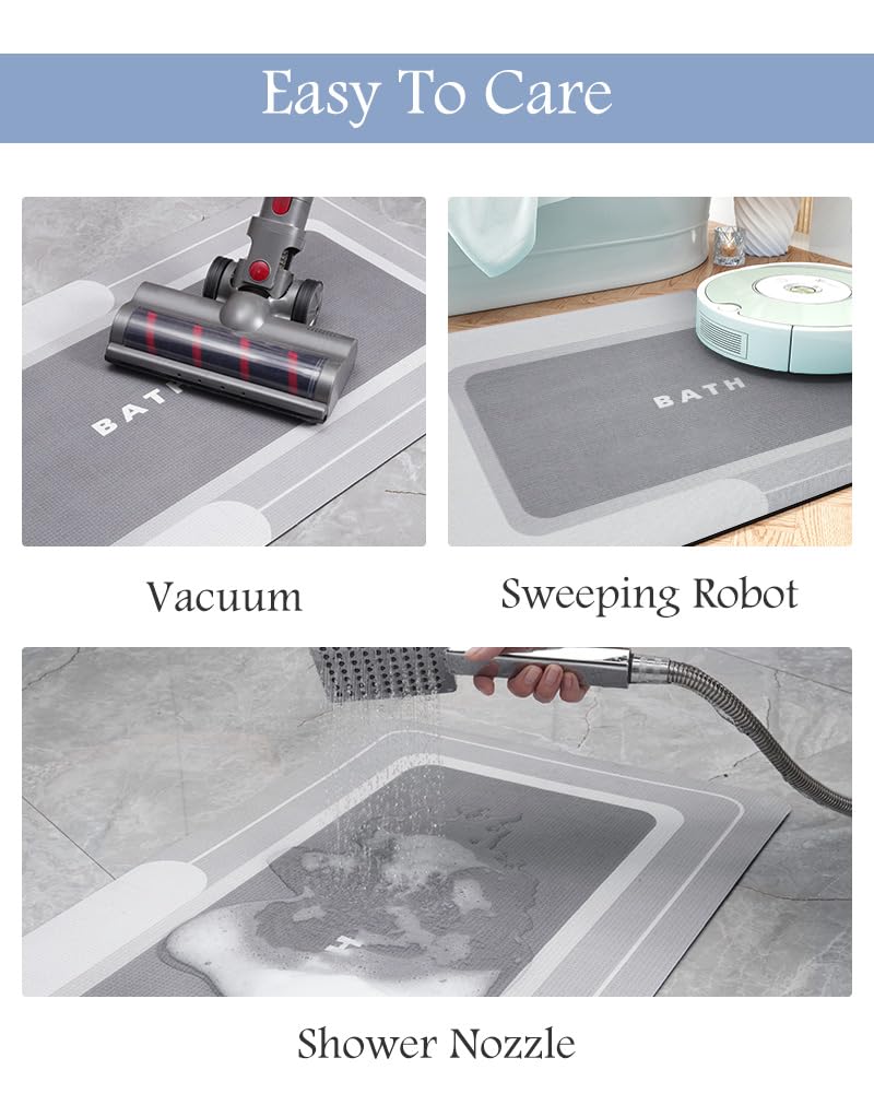 MontVoo-Bath Mat-Bathroom Mat Rug Non Slip Super Absorbent Stain Resistant Quick Dry Thin Bath Rug-Bath Mats for Bathroom Floor Bathtub Vanity-Bathmat Bath Rug Easy Care-17"x27" Grey