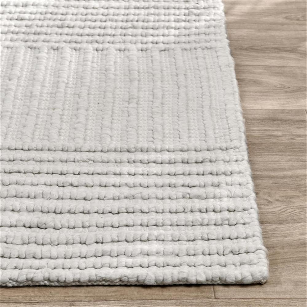 Pemberly Row Handwoven Sustainable Area Rug, 5'x8', Recycled Fabric, Ivory Finish, Durable Contemporary Geometric Design, Eco-Friendly Accent Rug for Living Room or High-Traffic Areas