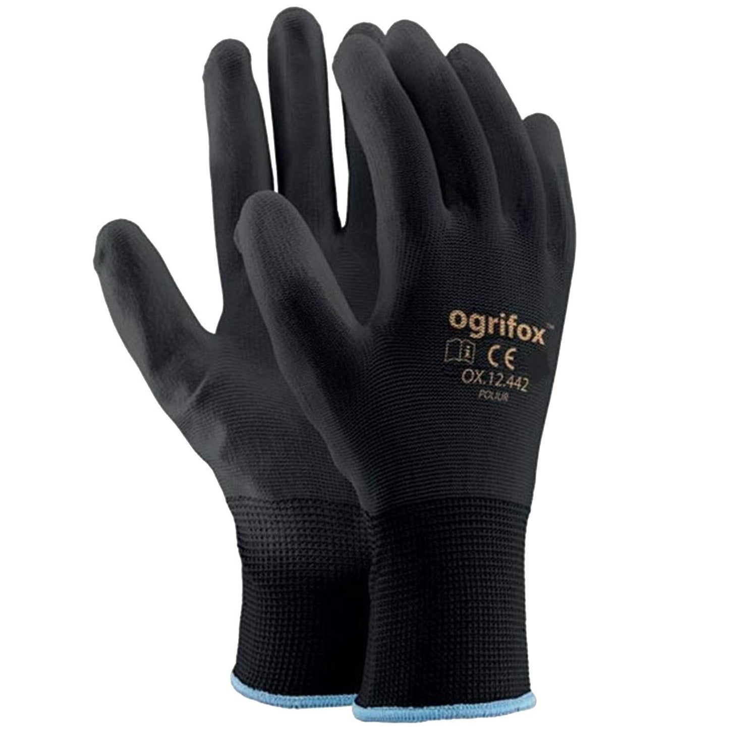 Ogrifox AJS LTD® 24 Pairs Black PU Coated Nylon Work Gloves for Gardening, Work, Car Repairs, Black