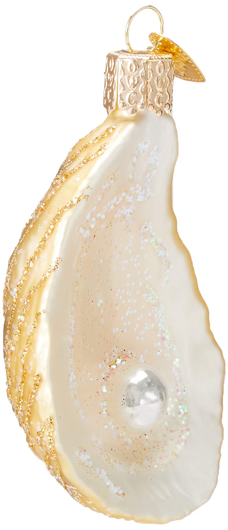 Old World Christmas Oyster with Pearl Glass Blown Ornament for Christmas Tree, Handcrafted Holiday Decoration, Seashell Collection