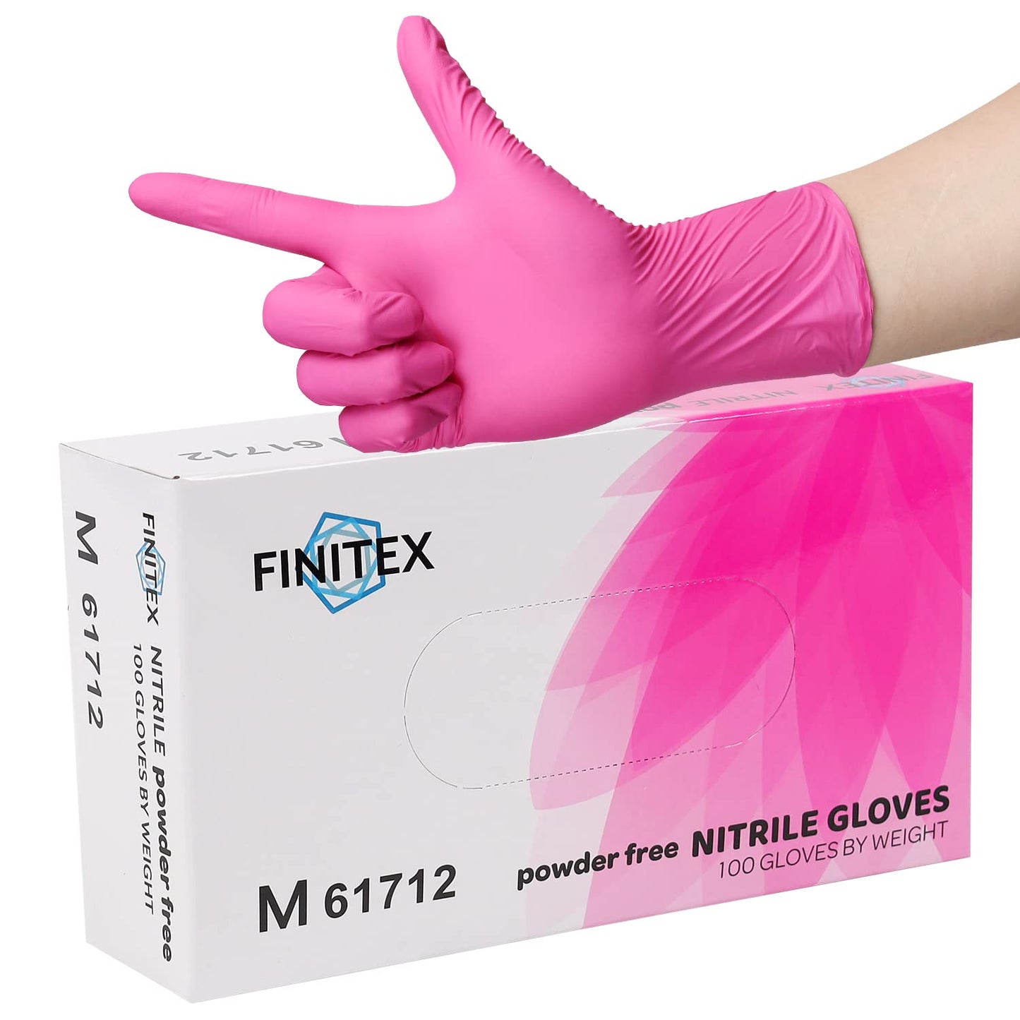 FINITEX Pink Nitrile Disposable Latex-Free Gloves - 3.5mil 100PCS/Box 9inch Long Powder-Free Guantes de Nitrilo Cleaning Medical Exam Food Cooking Glove (100, Medium)