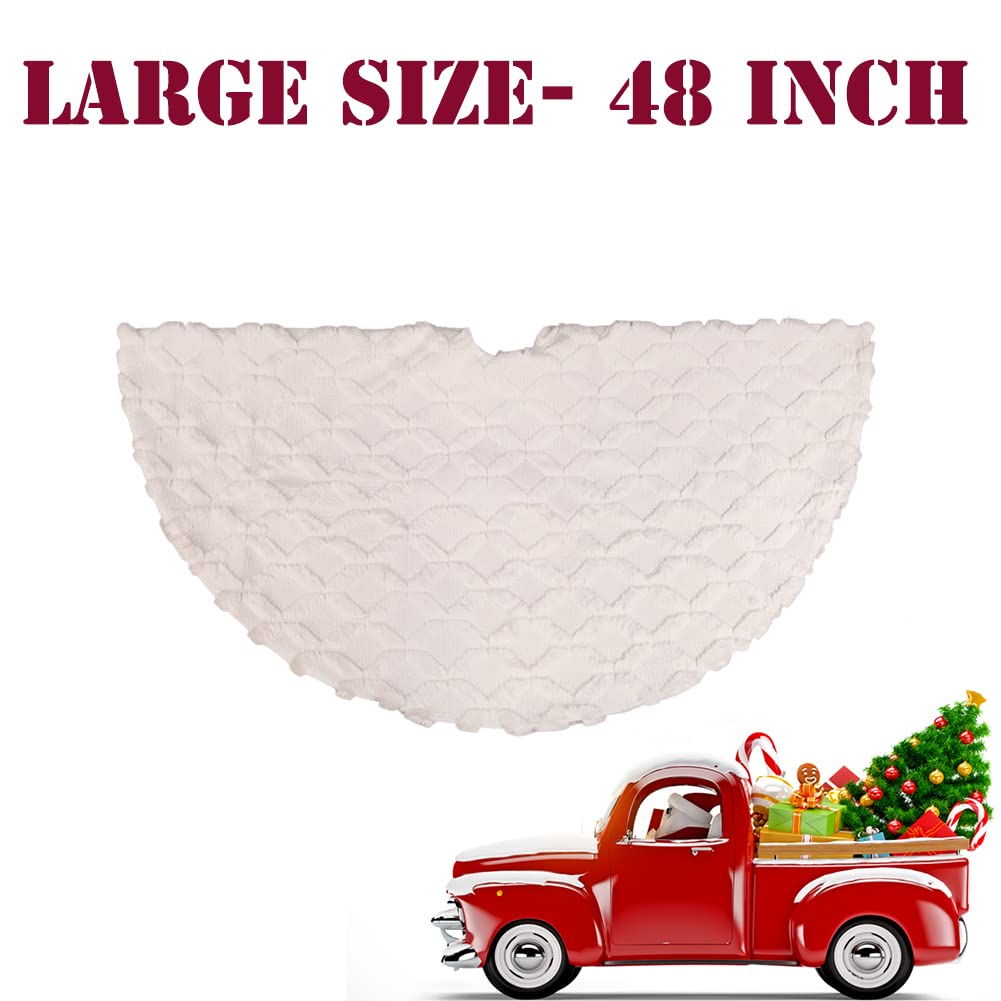 AISENO 48 Inch Christmas Tree Skirt Faux Fur with Cable Knit Knitted Thick Decoration for Merry Christmas Decorations