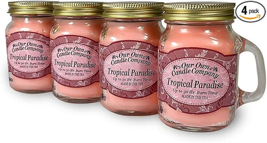 Tropical Paradise Scented Mini Mason Jar Candle by Our Own Candle Company, 3.5 Ounce (4 Pack)