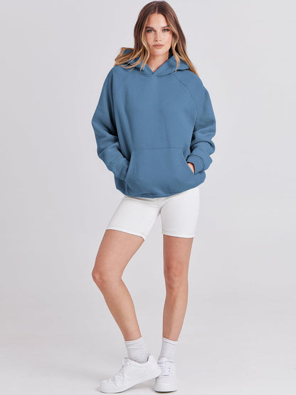 ANRABESS Women Hoodies Oversized Fleece Long Sleeve Comfy Casual Basic Pullover Sweatshirts 2025 Fall Outfits Y2K Clothes Deep Blue Small