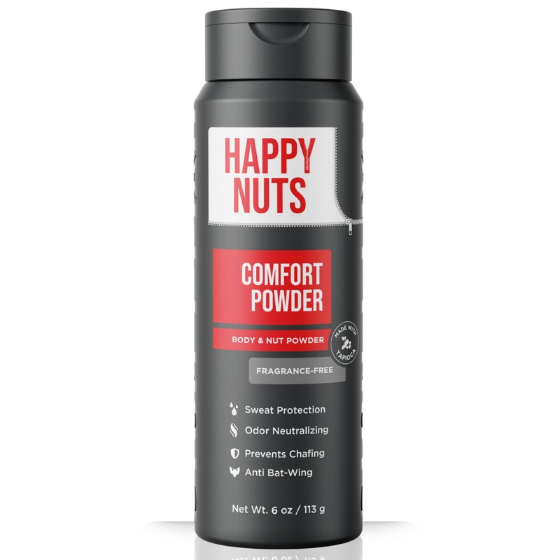 HAPPY NUTS Comfort Powder Deodorant For Men: Anti-Chafing, Sweat and Odor Control for Jock Itch, Aluminum-Free, 6 oz (1 Pack), Fragrance-Free