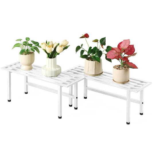 Dipion 2 Pack Metal Plant Stand Outdoor Plant Shelf Indoor,1 Tier Heavy Duty Plant Stands for Multiple Plants,26" L x 10.12" H x 8.75" W,White