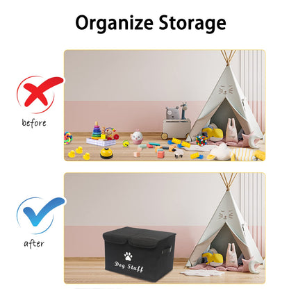 Dog toy box basket storage with lid perfect basket for dog toys grooming stuff living room playroom closet home organization - Dog - Black