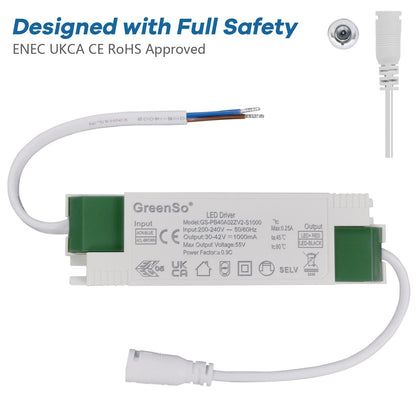 GreenSo 36-40W LED Driver Power Supply 200-240Vac to 30-42Vdc 1000mA Constant Current Transformer for Recessed Ceiling Flat LED Panel Lights 60x60, 120x30, 120x60cm, ENEC UKCA CE RoHS