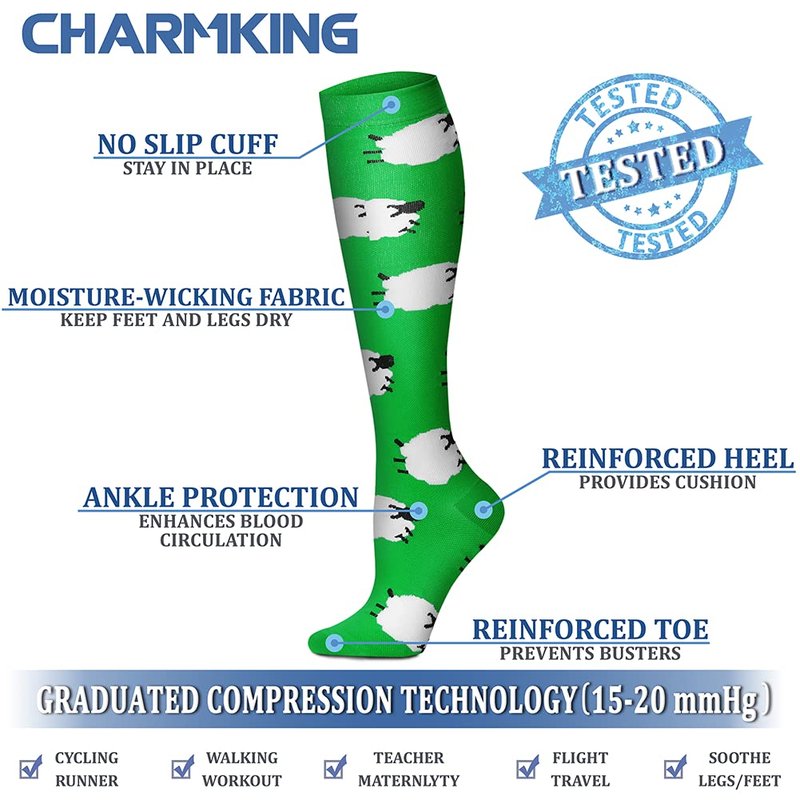 CHARMKING Compression Socks for Women & Men (8 Pairs) 15-20 mmHg Graduated Copper Support Calf Socks are Best for Pregnant, Nurses - Boost Performance, Circulation, Knee High Wide Calf(L/XL, Multi 22)