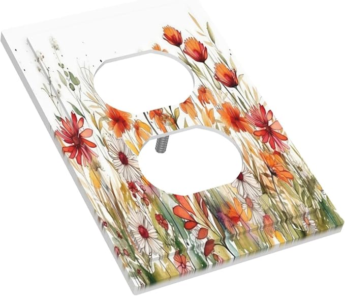 Watercolor Wild Flower Floral 1 Gang Single Duplex Light Switch Plate Outlet Cover Decorative Wall Plate Switchplate Electrical Faceplate for Nursery Bedroom Bathroom Decor