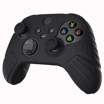 eXtremeRate PlayVital Guardian Edition Black Ergonomic Soft Anti-slip Controller Silicone Case Cover for Xbox Series X/S, Rubber Protector Skins with Joystick Caps for Xbox Core Wireless Controller