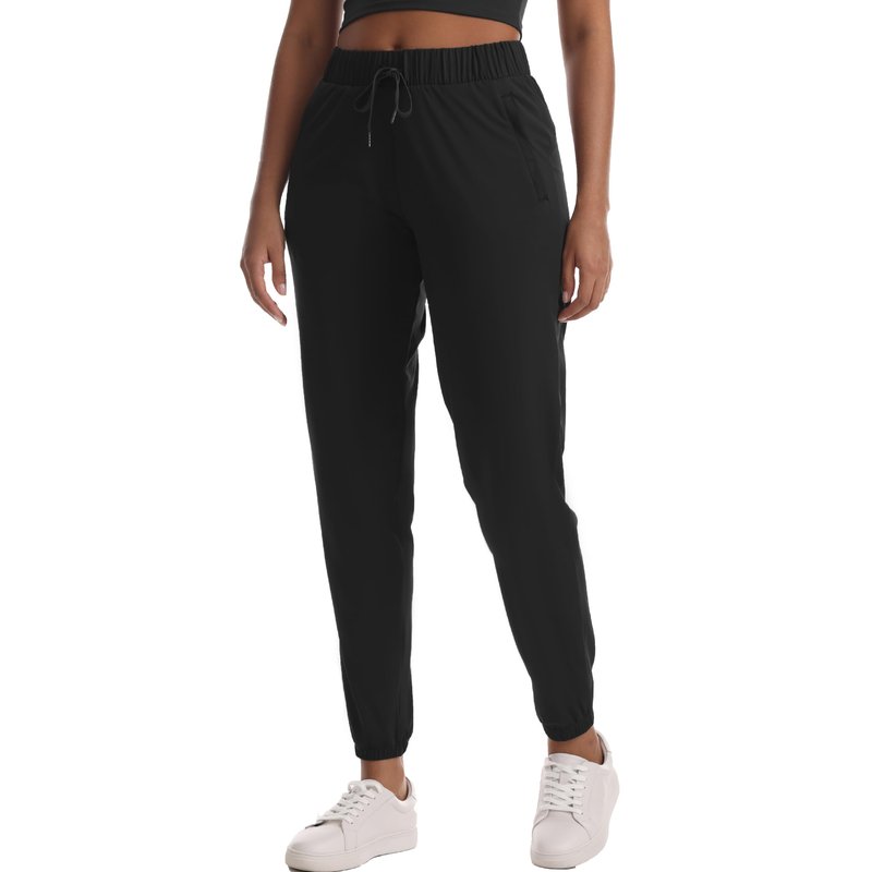 Haowind Women's High-Stretch Workout Joggers with Deep Zipper Pockets - Elastic Waist Yoga Pants for Running Travel Lounge (Black L)