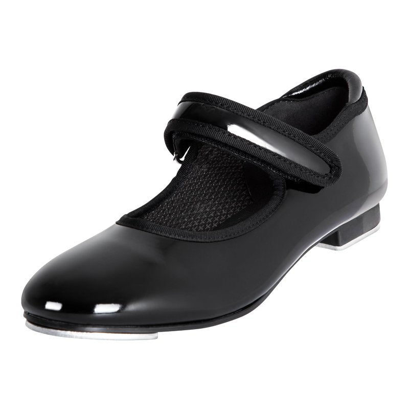 Linodes Economy Unisex-Child Easy Strap Tap Shoe for Girls and Boys Tap Flat-Black Patent-12M-Little Kid