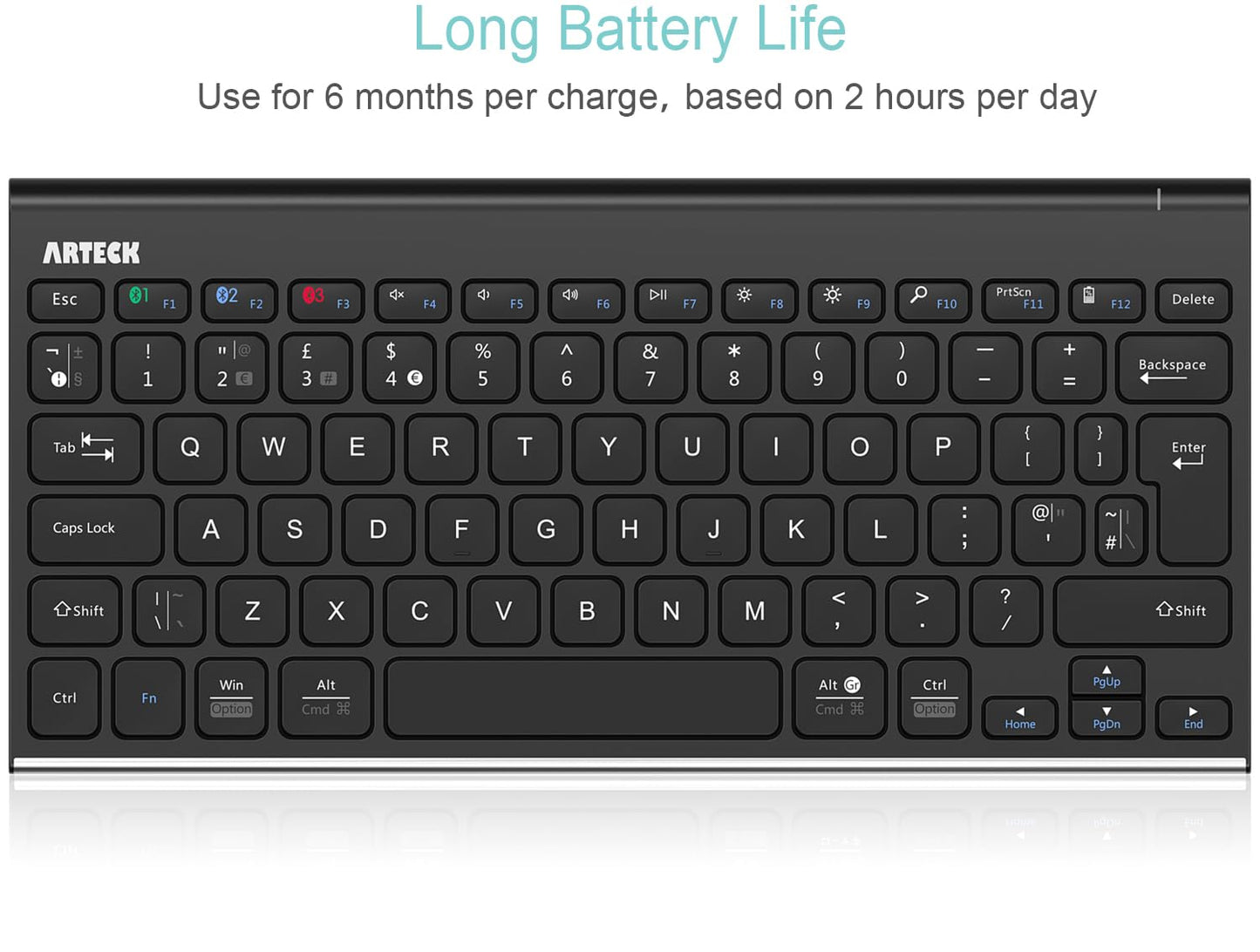 Arteck Bluetooth Keyboard, Stainless Steel Universal Portable Multi-Device Wireless Bluetooth Keyboard for iOS, Android, Windows iPad Tablet PC Smartphone