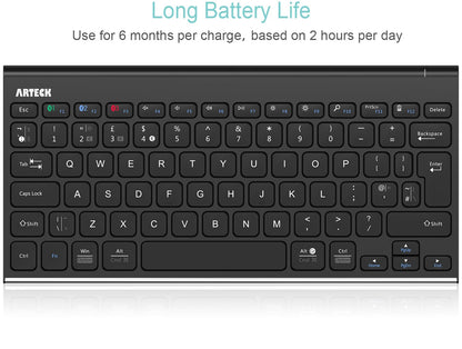 Arteck Bluetooth Keyboard, Stainless Steel Universal Portable Multi-Device Wireless Bluetooth Keyboard for iOS, Android, Windows iPad Tablet PC Smartphone