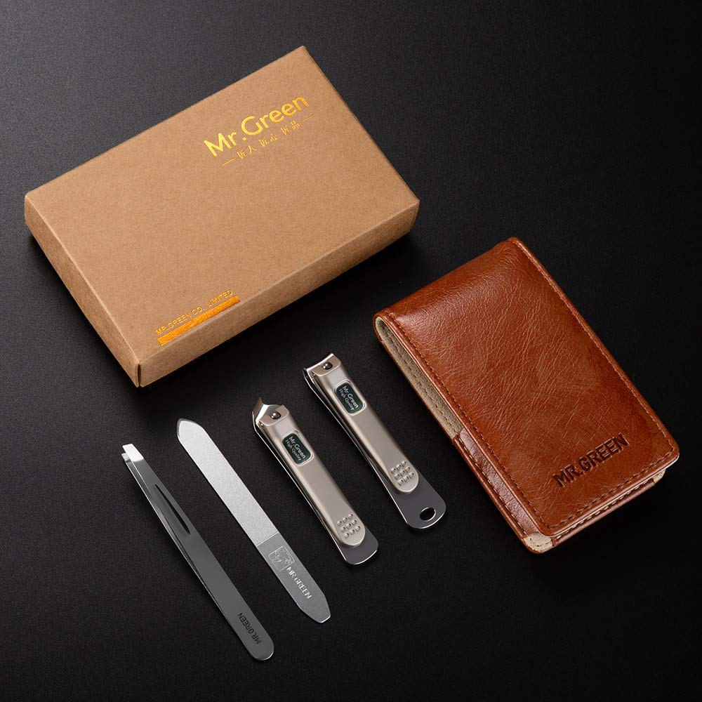 MR.GREEN Nail Clipper 4Pcs Set, Stainless Steel Manicure Pedicure Set, Medical Grade Grooming Kit with Travel Case Gift Box for Man & Woman