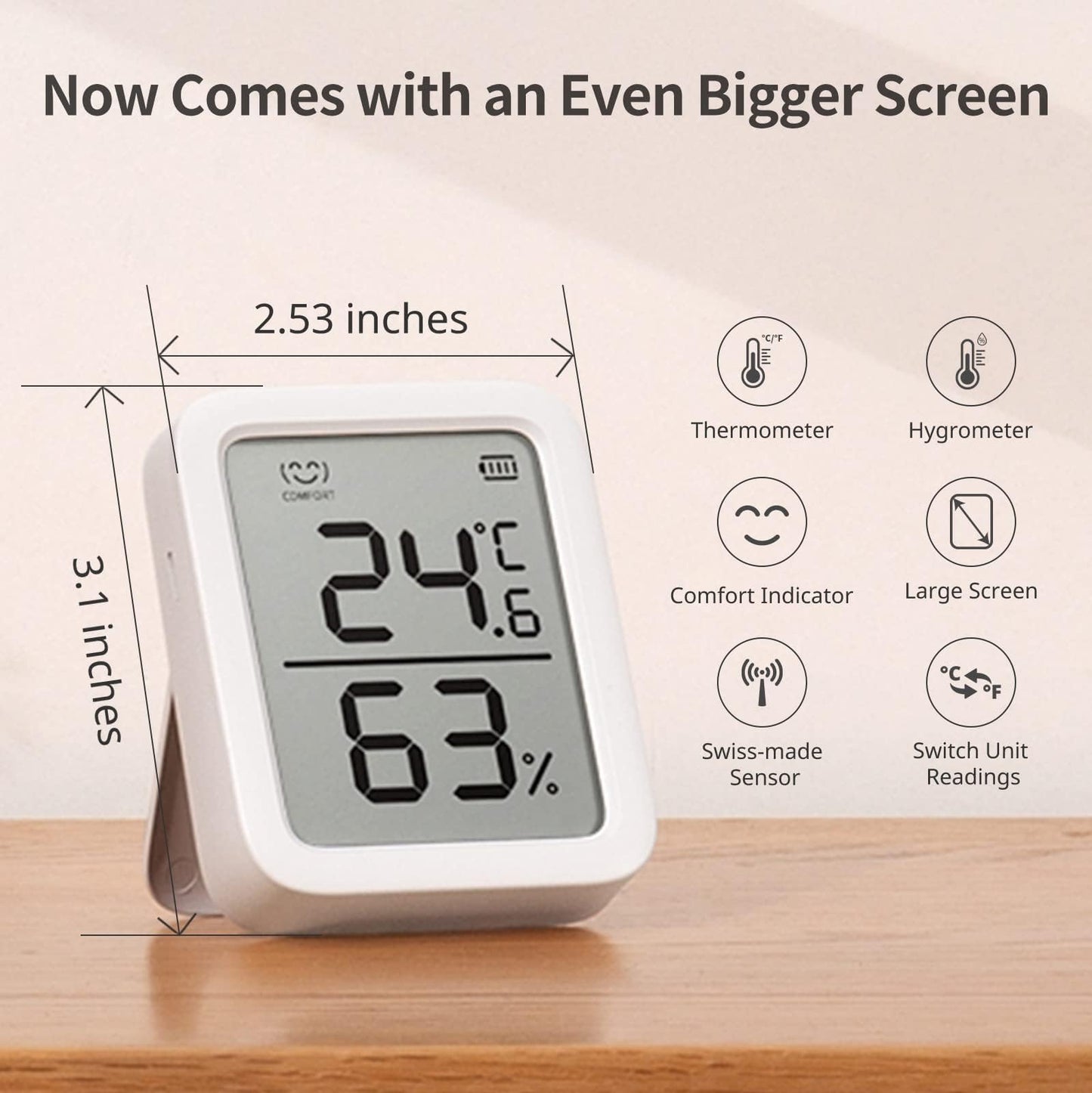 SwitchBot Smart Room Thermometer Hygrometer Sensor Plus, Wireless Digital Indoor Temperature Gauge Humidity Monitor with Dewpoint/VPD/Absolute Humidity Meter, for Home, Greenhouse, Basement and Pets