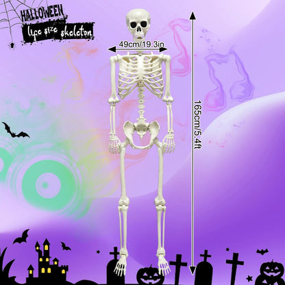 CAMIRUS 5.4FT Full Size Halloween Skeleton, Life Size Posable Skeleton with Glowing Eyes Scary Sound, Plastic Skeleton with Movable Joints for Halloween Decoration