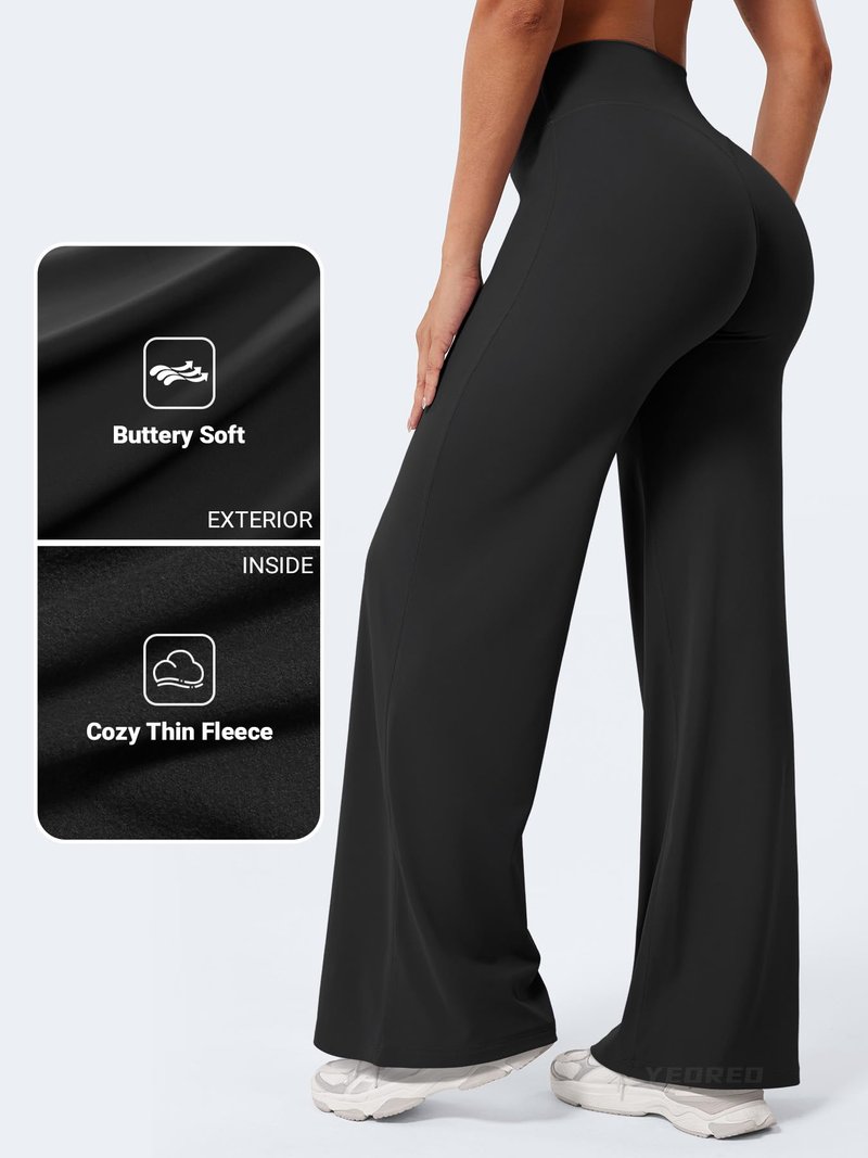 YEOREO Workout Leggings Womens No Front Seam Straight Leggings 31.5" Thin Fleece High Waist Buttery Eddiy Gym Yoga Pants Black XS
