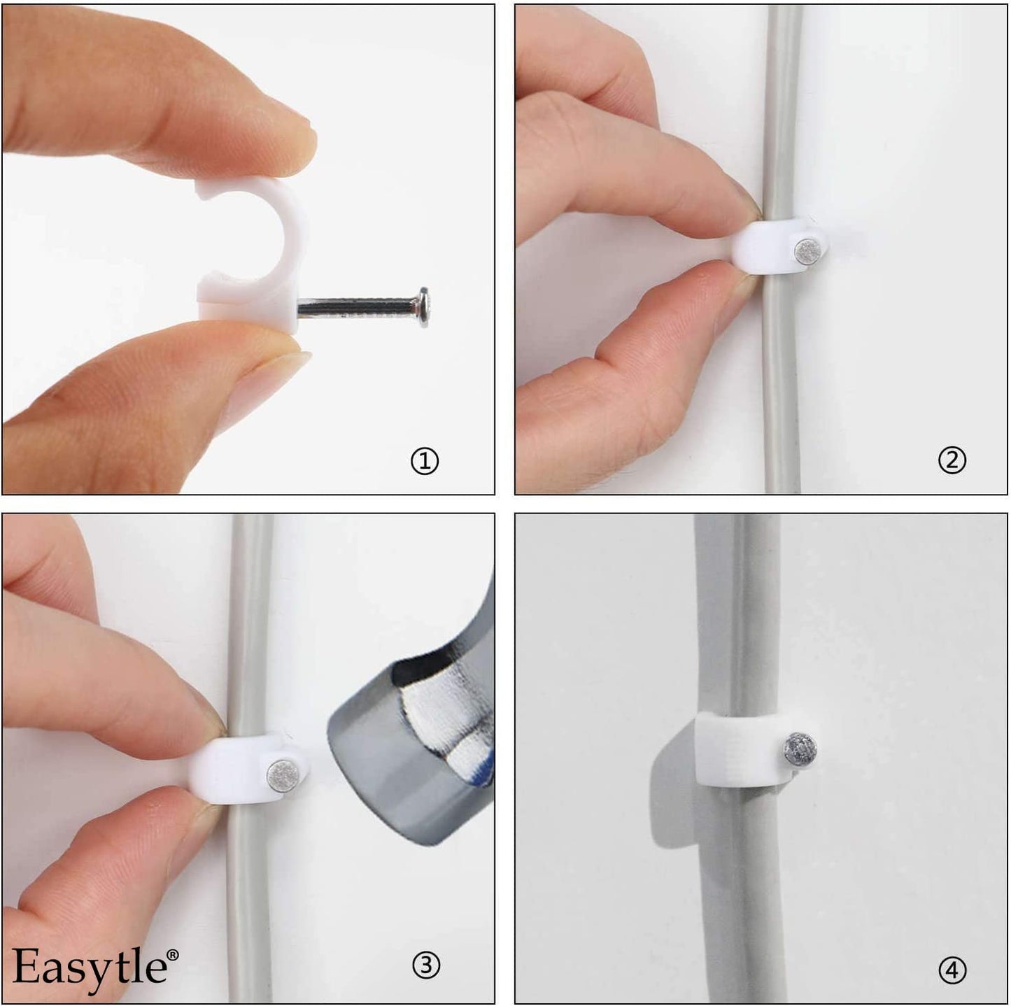 Cable Clips 10mm Nail in Cable Holder Clip 100 Pcs Wire Clips Speaker Tacks for Cords Coax Clamps Ethernet Cord Tacks RG6 RG59 CAT6 RJ45 Wall Wire Organizer