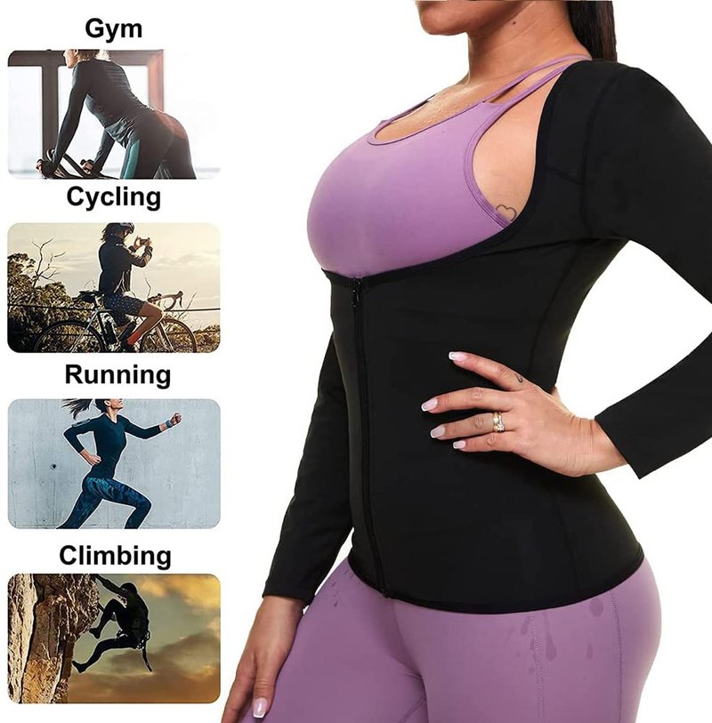 Sauna Suit for Women Sweat Body Shaper Jacket Hot Waist Trainer Long Sleeve Zipper Shirt Workout Top (Silver, Small)