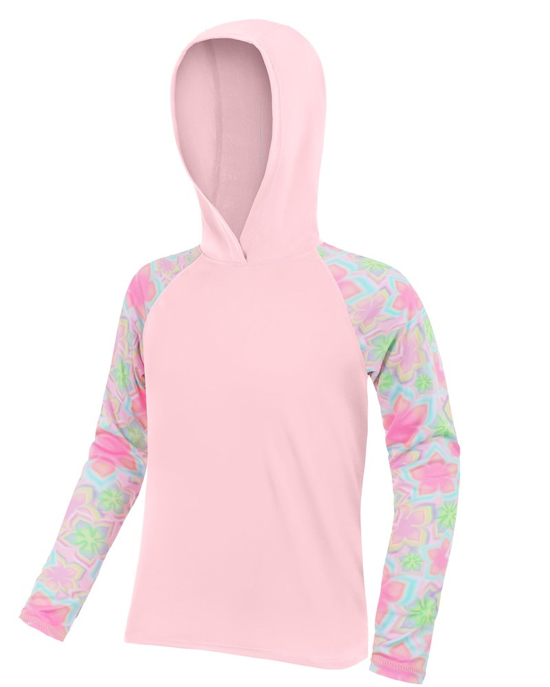 DRONIRING Boys Rash Guard Swim Hoodie, UPF 50+ UV Sun Protection Long Sleeve Fishing Shirt, Kids Youth SPF Water Shirts Pink-Green