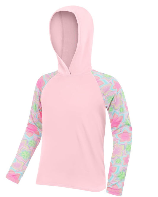 DRONIRING Boys Rash Guard Swim Hoodie, UPF 50+ UV Sun Protection Long Sleeve Fishing Shirt, Kids Youth SPF Water Shirts Pink-Green