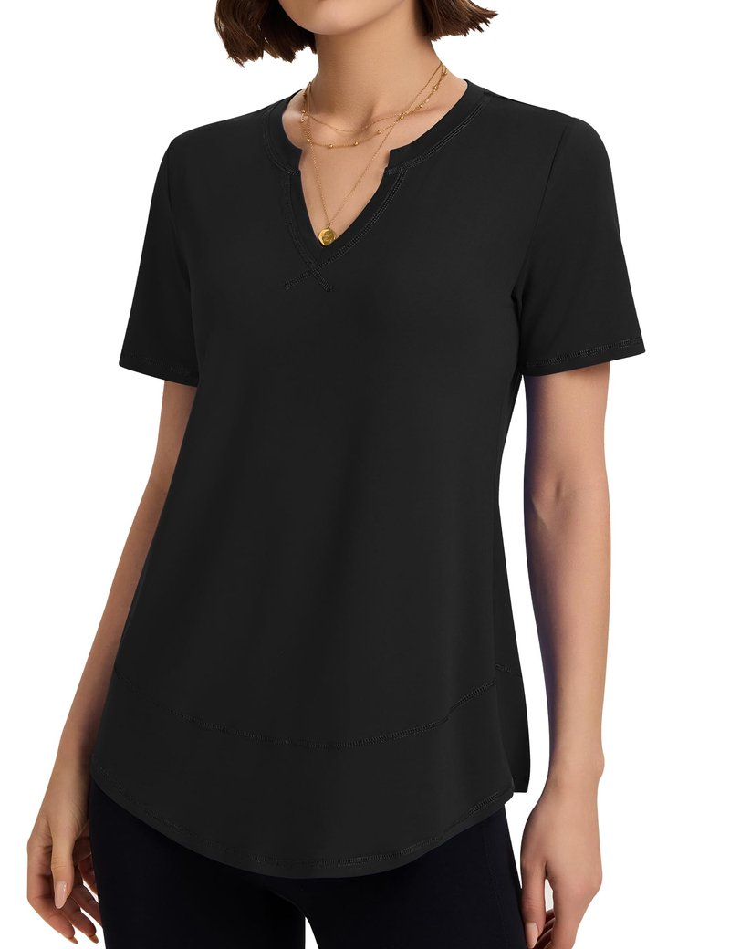 TCOT Women's Short Sleeve T-Shirts Summer Athletic Top Loose Running Shirts V Neck Workout Tops Yoga Shirt Black M