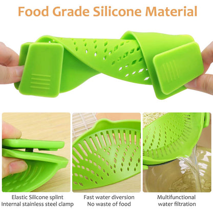 YEVIOR Clip on Strainer for All Pots Pan,Silicone Pasta Strainer Kitchen Gadgets,Collapsible Colander for Noodle,Vegetables,Fruit,Spaghetti (Grey)