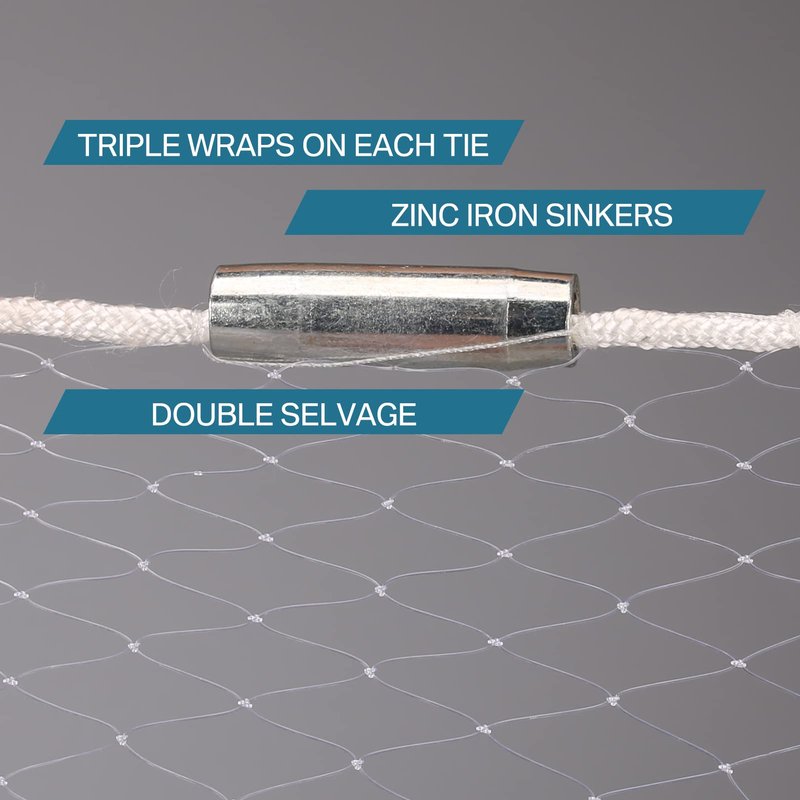 Yeahmart American Saltwater Fishing Cast Net for Bait Trap Fish 8ft Radius Casting Nets with Heavy Duty Real Zinc Sinker Weights, 3/8inch Mesh Size
