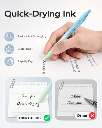 Four Candies Gel Pens, 5 Pcs 0.7mm Quick Dry Black Ink Pen Fine Point Smooth Writing Unique Pen, Office Home School Supplies Essentials Fun Pretty Cute Pens Gifts for Girl Women(Gradient)