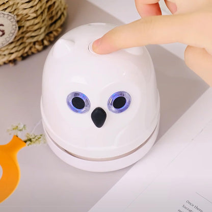 Hallocool Mini Crumb Vacuum Cleaner Owl Tabletop Crumb Sweeper Vacuum USB Recharging Craft Desk Vacuum Cleaner for Glitter Paper Scraps Eraser Crumbs Pencil Shavings Cookie Crumbs
