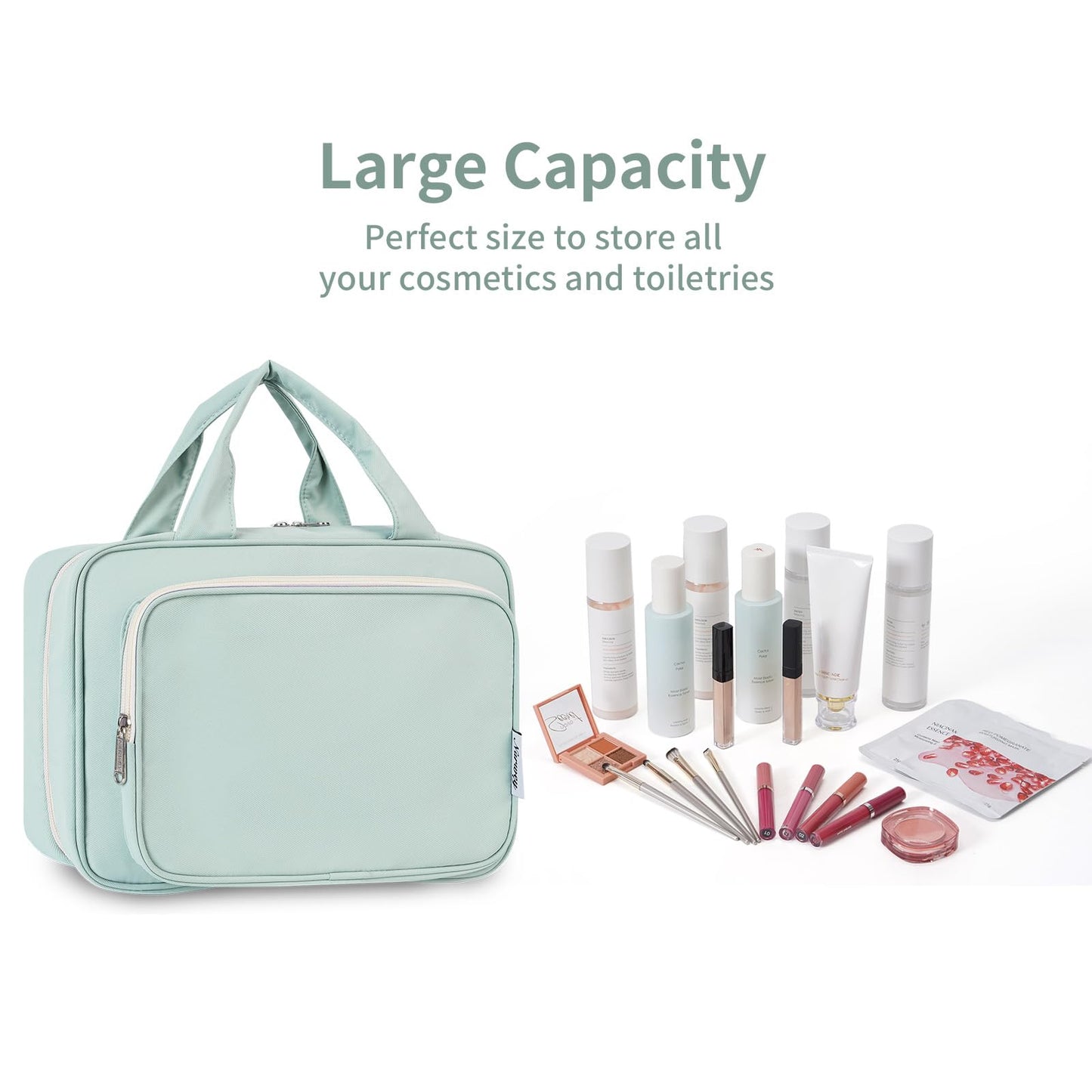Narwey Hanging Travel Toiletry Bag for Women Wash Bag Cosmetics Makeup Bag Organizer for Travel Size Accessories (Mint Green (Medium))