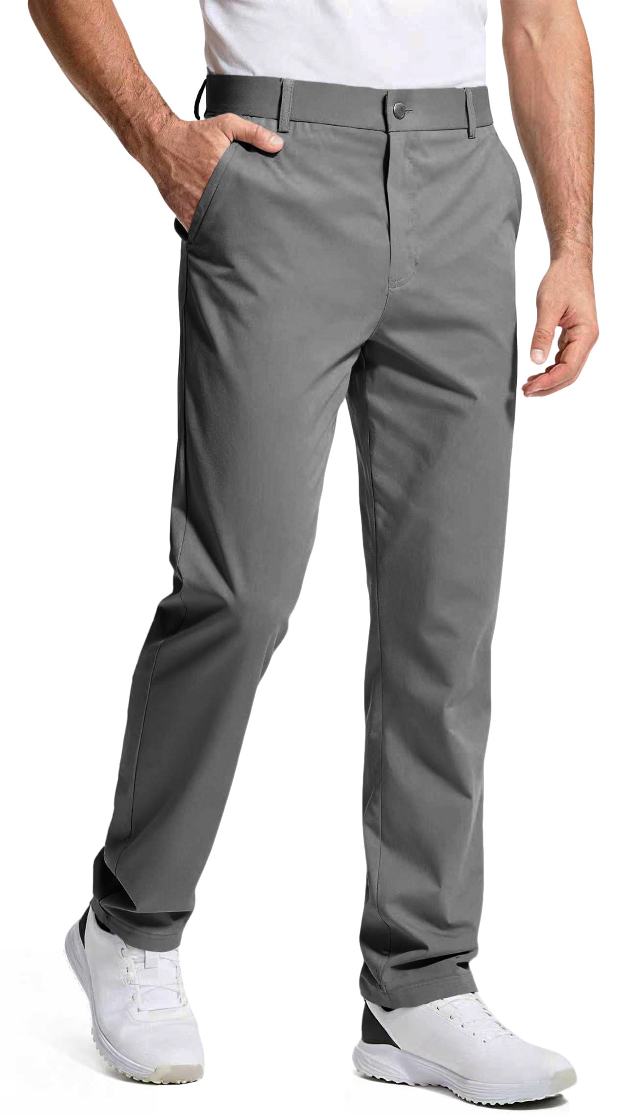 LeapsLion Men's Golf Pants Lightweight Work Dress Pants 32" Stretch Water Resistant Breathable Quick Dry Comfy Business Casual Pants for Men Dark Grey 36W x 32L