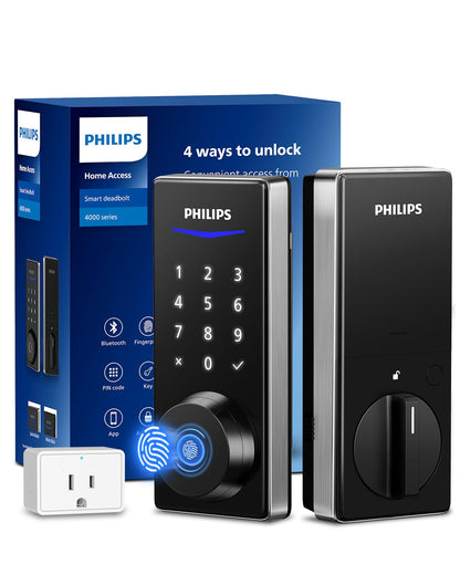 Philips Wi-Fi Smart Door Lock, Keyless Entry Door Lock with App Control,Fingerprint ID,Auto Lock,Keypad Deadbolt with Wi-Fi Bridge Adaptor,Smart Locks for Front Door-Matte Black