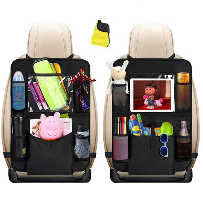 Heyham Back Seat Car Organiser, Waterproof Auto Seat Back Protectors Kick Mat for Kids with 10.5" iPad Tablet Touch Screen Holder and Multi Pockets Travel Storage(2 Pack)