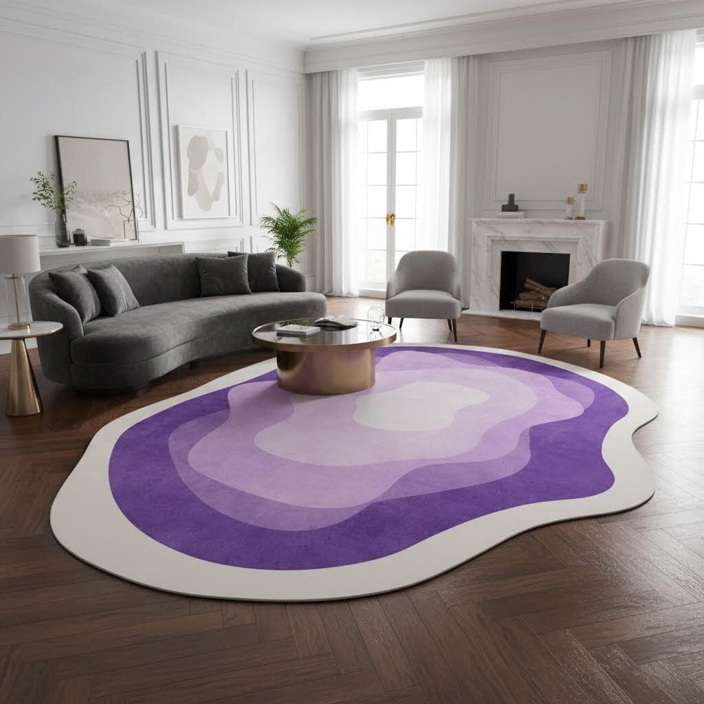 FVPSORBAT Purple Beige Modern Minimalist Aesthetics Geometric Area Rug 4x6 Boho Girls Rugs for Bedroom Odd Shaped Rugs Living Room Diningroom Nursery Office Hallway Guestroom Farmhouse Art Deco Rug