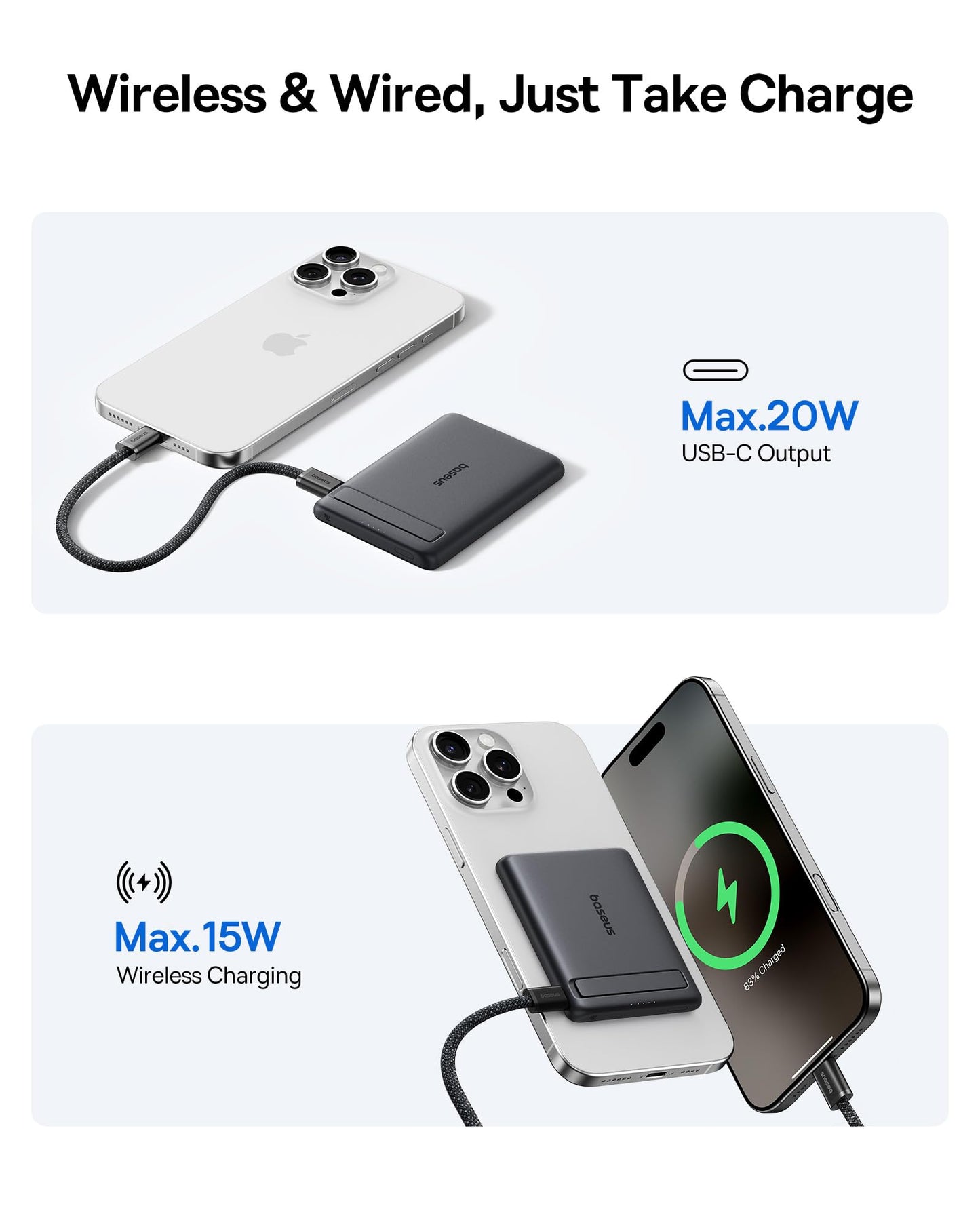 Baseus Picogo Power Bank, Smallest 5000mAh Magnetic Portable Charger with Stand, Qi2 Certified 15W Ultra-Mini MagSafe Battery Pack, Alloy Wireless Travel Fast Charger for iPhone 17/16 Series(Grey)