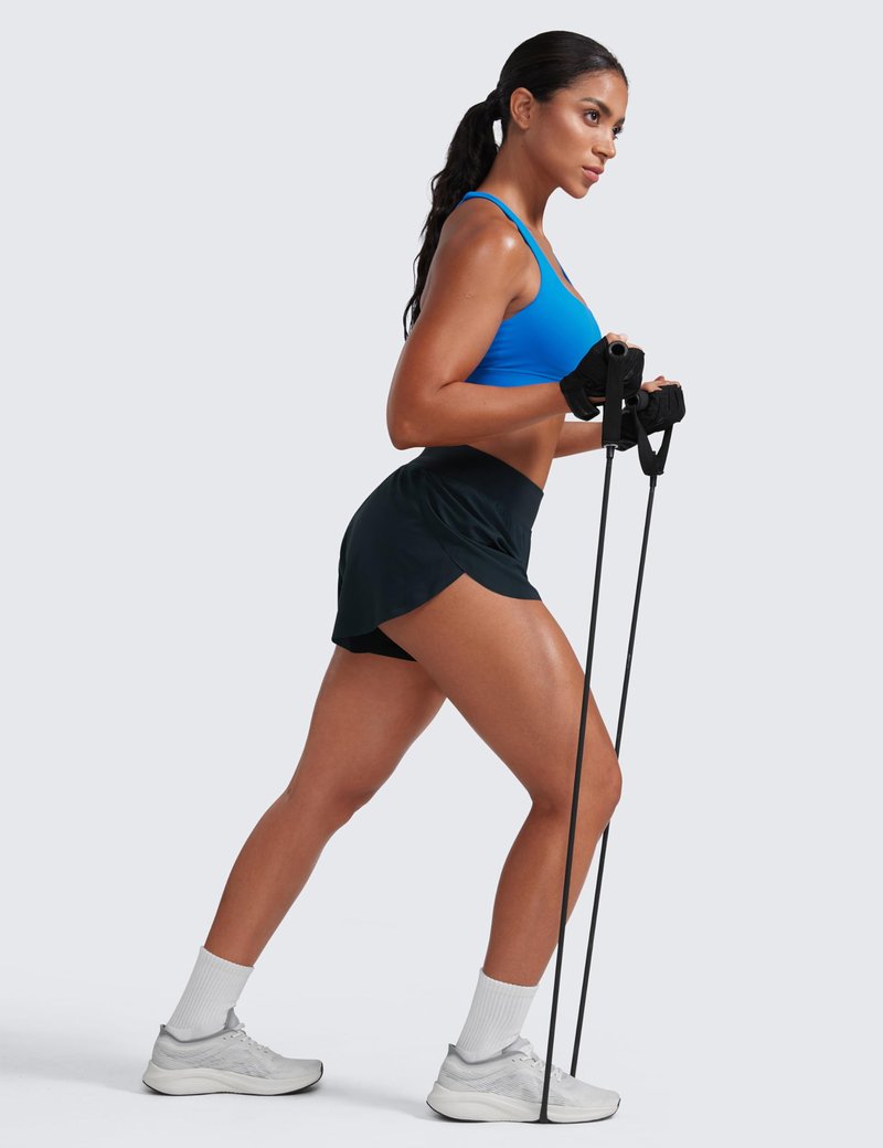 CRZ YOGA High Waisted Split Running Shorts for Women 3" - Comfy Mesh Liner for Workout Athletic GymTrack Quick Dry True Navy Large