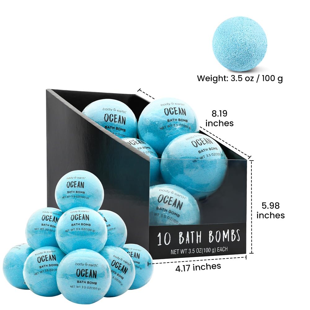 Bath Bombs for Women, BODY & EARTH 10 X 3.5 oz Ocean Bath Bomb Gift Sets Essential Oils Handmade Birthday Gift Idea for Family, Women, Men, Mother's Day Gifts for Women