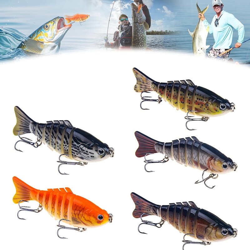 hoehew Robotic Fishing Lure, 3D Swimming Bait for Freshwater & Saltwater, Fishing Gear Attracts Fishing Lures Walleye Trout Bass for Beginners, Amateurs and Professionals (5PCA)