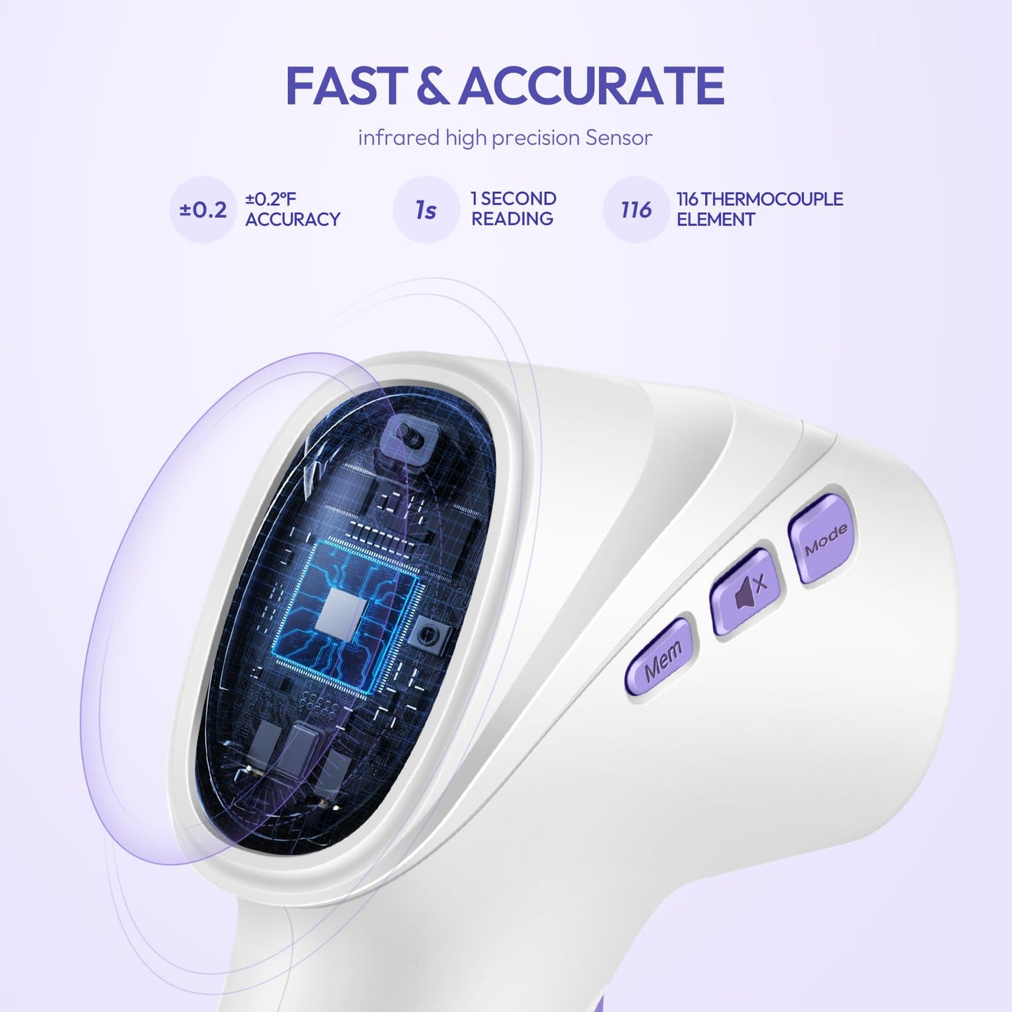 Forehead Thermometer for Adults, Kids & Babies, No-Touch Digital Thermometer with LCD Backlight Display, FSA HSA Eligible, Fever Alarm and 1s Instant Reading - Purple