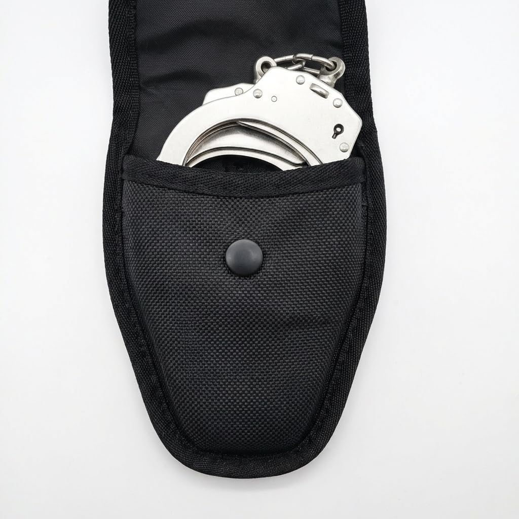Handcuff Case Holster Pouch for Duty Belt or MOLLE Vest, Handcuff Holder Compatible with Standard Chain or Hinged Handcuffs, Open Top Cuff Sheath for Police Law Enforcement Security Officer Gear