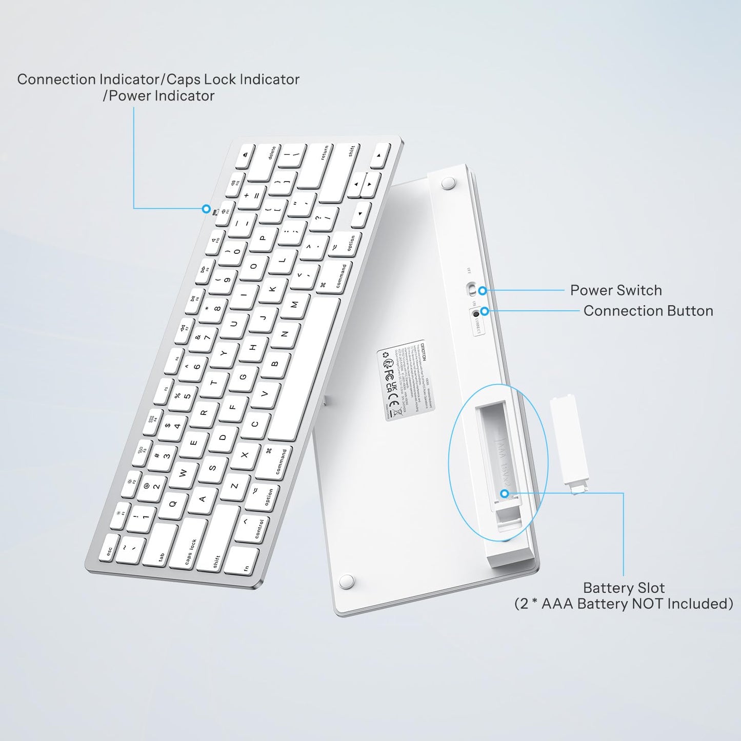 OMOTON Bluetooth Keyboard Compatible with Mac, Compact Wireless Keyboard Compatible with MacBook Pro/Air, iMac, Mac mini/Pro Laptop and PC (Silver)