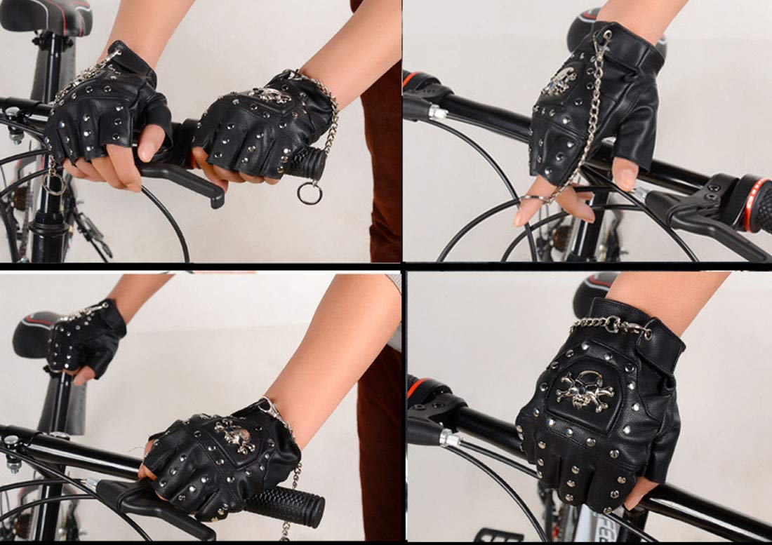 Steampunk Gothic Gloves Mens Vintage Geuuine Leather Captain Fingerless Mittens (Ring Black (A Pair))