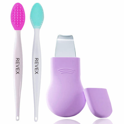 REVEX Silicone Nose Blackhead Remover Tool Set,Blackhead Scraper Tool,2Pcs Pore Cleaning Brush, Face Scrubber Skin Spatula, Pore Scrubber for Deep Cleansing,Face Exfoliator Scrubber for Women Men
