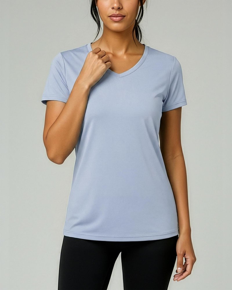 Real Essentials 5 Pack: Women's Dry-Fit Short Sleeve V Neck T Shirt Workout Fitness Yoga Top Tee, Set 16, S