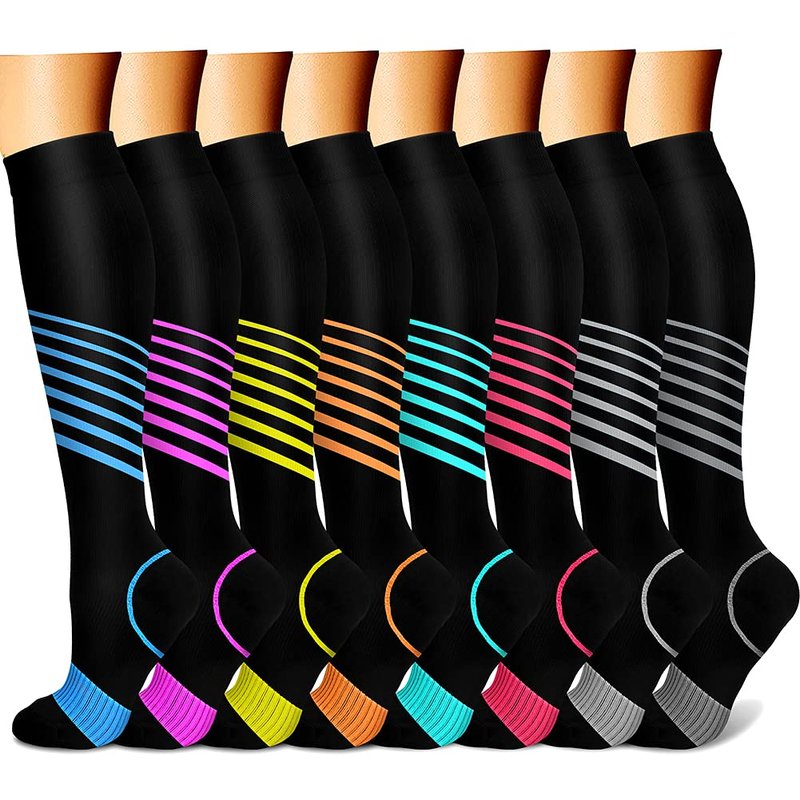 CHARMKING Compression Socks for Women & Men (8 Pairs) 15-20 mmHg Graduated Copper Support Calf Socks are Best for Pregnant, Nurses - Boost Performance, Circulation, Knee High Wide Calf(L/XL, Multi 34)