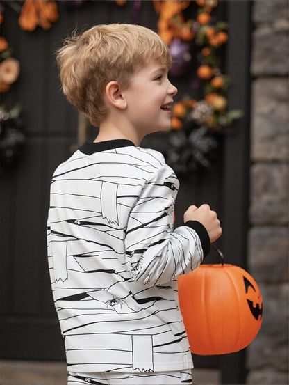 Little Hand Boys Girls Allover Mummy Halloween Pajama Sleepwear 2-Piece Wrap Eyes Spider PJs Kids Spooky Party Pant Sets Size 4